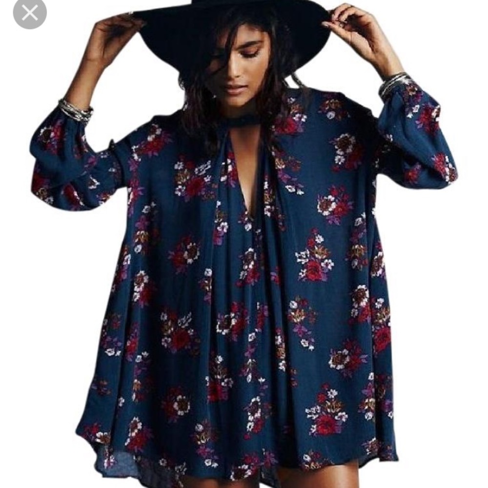 Free People floral jade retro print tunic size M